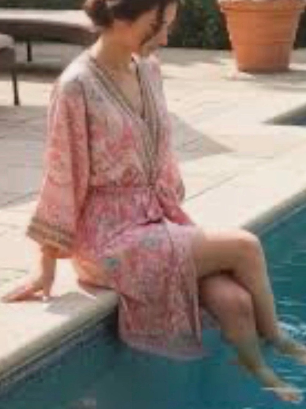 Feathers by Tolani Women's Pink Printed Kimono Robe in Small